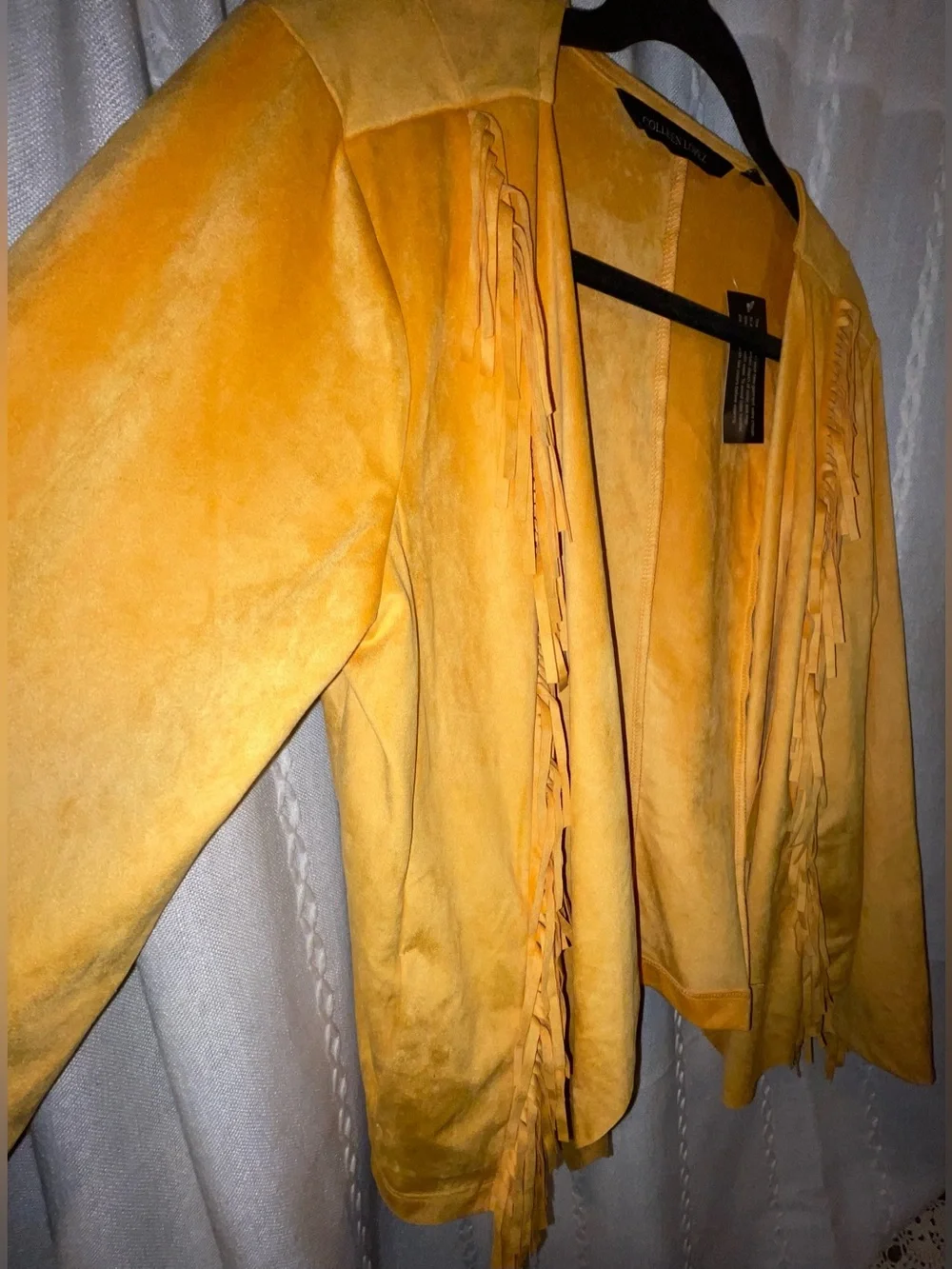 Colleen Lopez Golden Yellow Fringe Open-Front Cardigan